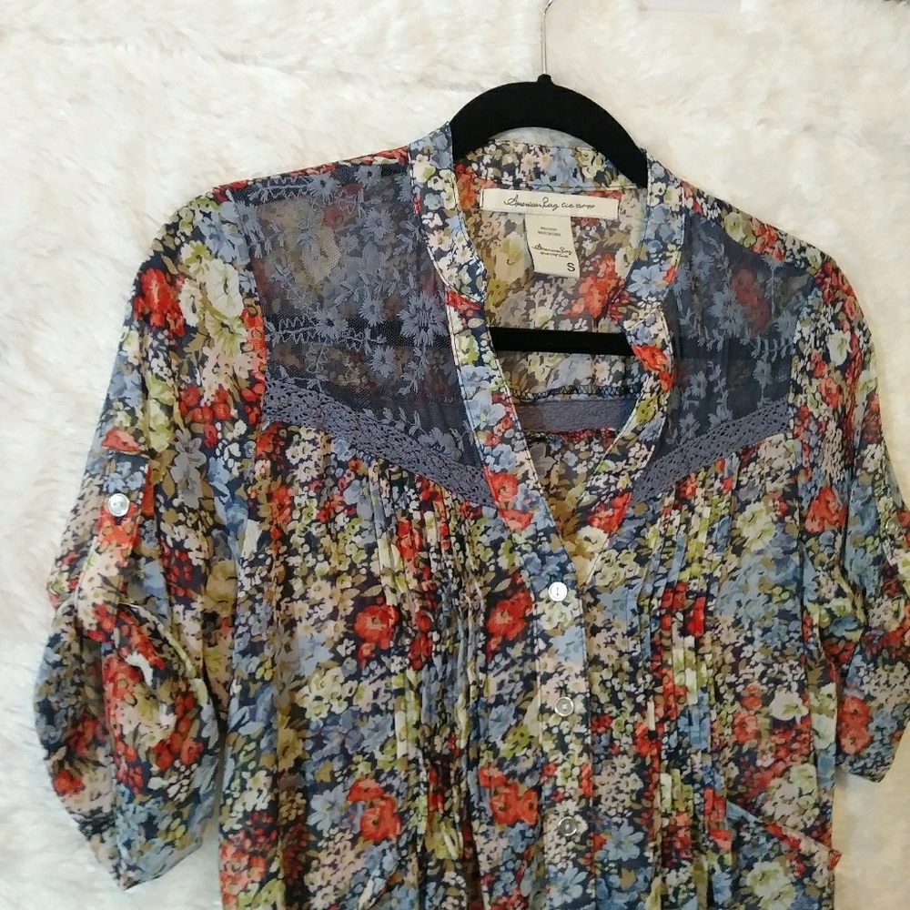 American Rag Lace Insert Blouse - Picture 2 of 5